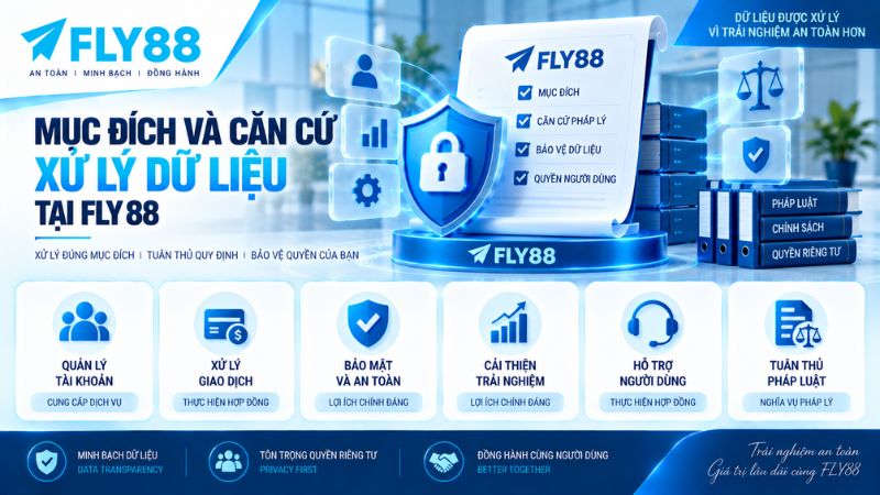 Mục đích và căn cứ xử lý dữ liệu FLY88 gồm quản lý tài khoản, giao dịch, bảo mật và quyền riêng tư